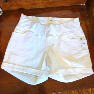 White distressed rolled hem maternity jeans shorts